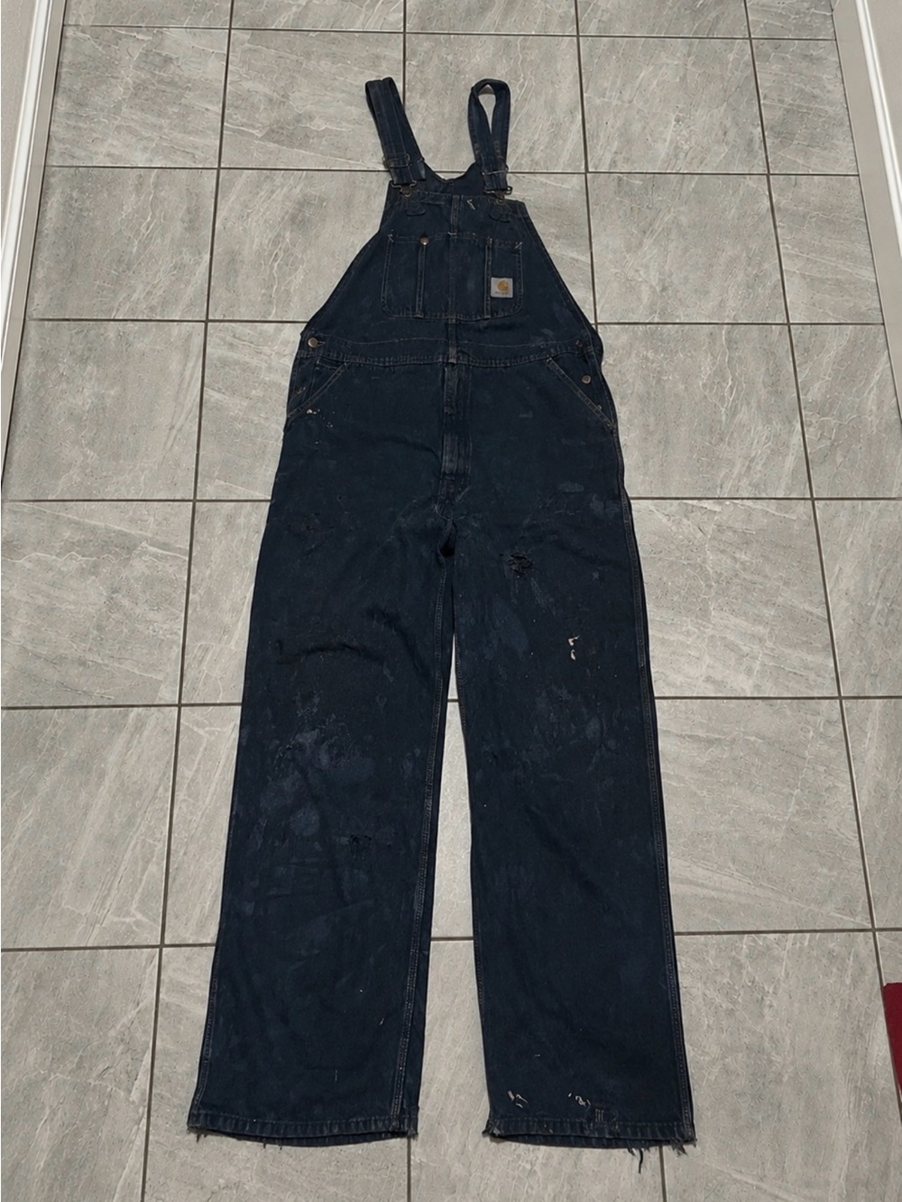 Carhartt Custom Dyed Distressed Navy Blue Denim Overalls Grunge Y2K